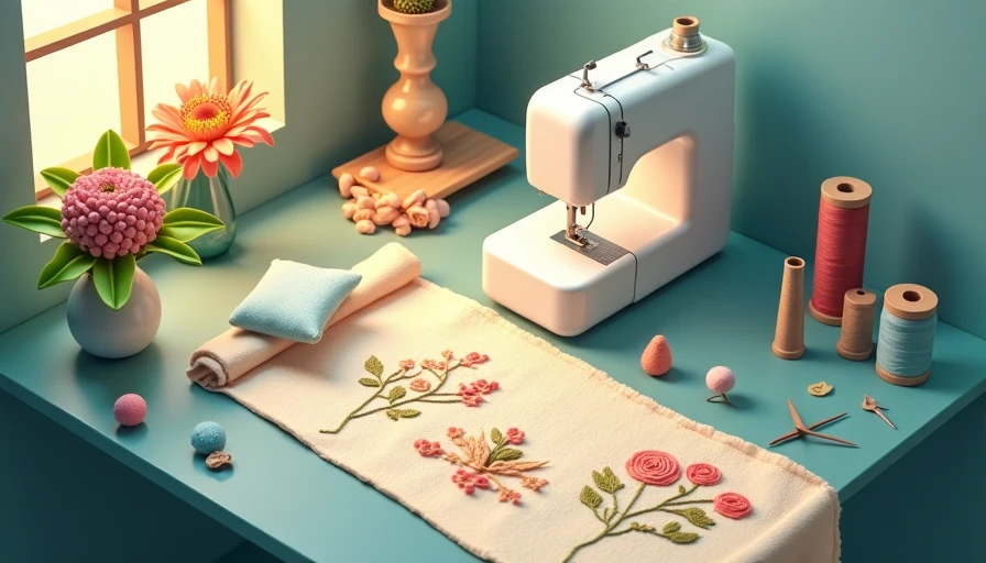 Illustration for embroidery machine and sewing