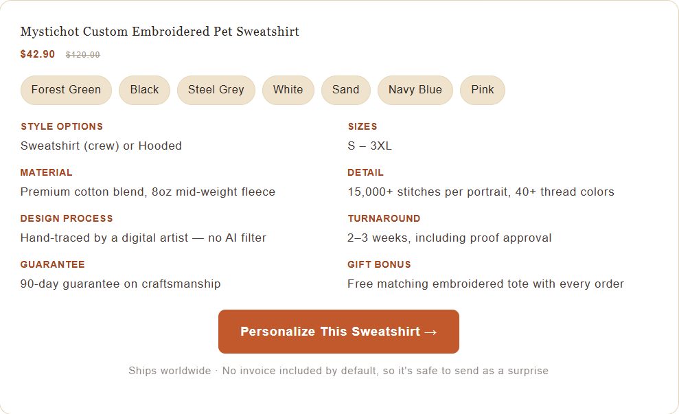 Personalize This Sweatshirt → Mystichot Custom Embroidered Pet Sweatshirt